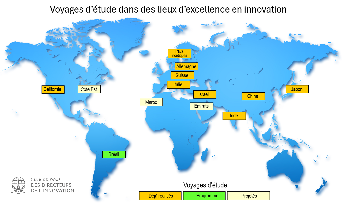 Map of the Club study trips: carried out, scheduled, planned
